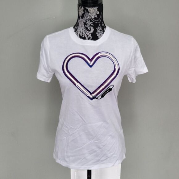 Carven Logo Heart T-Shirt-WHITE-Small - Picture 2 of 8